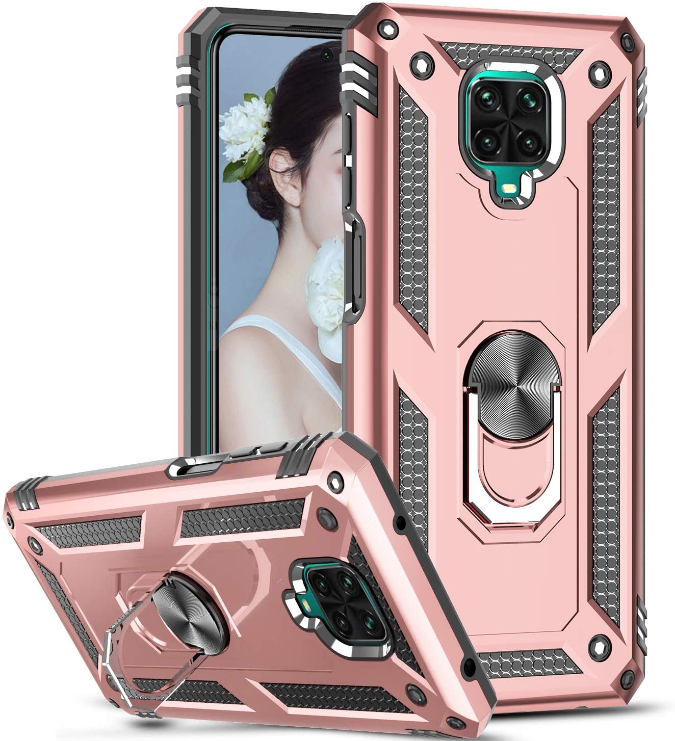 Protectores para celular  para Xiaomi  Redmi Note 9s / 9 Pro Funda reforzada con anillo v2 Cobre